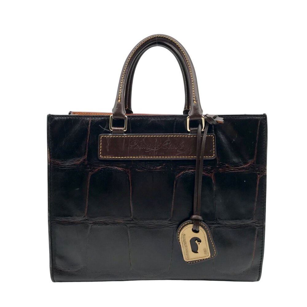 Dooney & Bourke Brown Croc Embossed Leather Janine Convertible Satchel